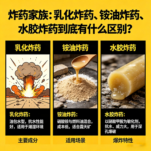 海伦炸药家族：乳化炸药、铵油炸药、水胶炸药到底有什么区别？